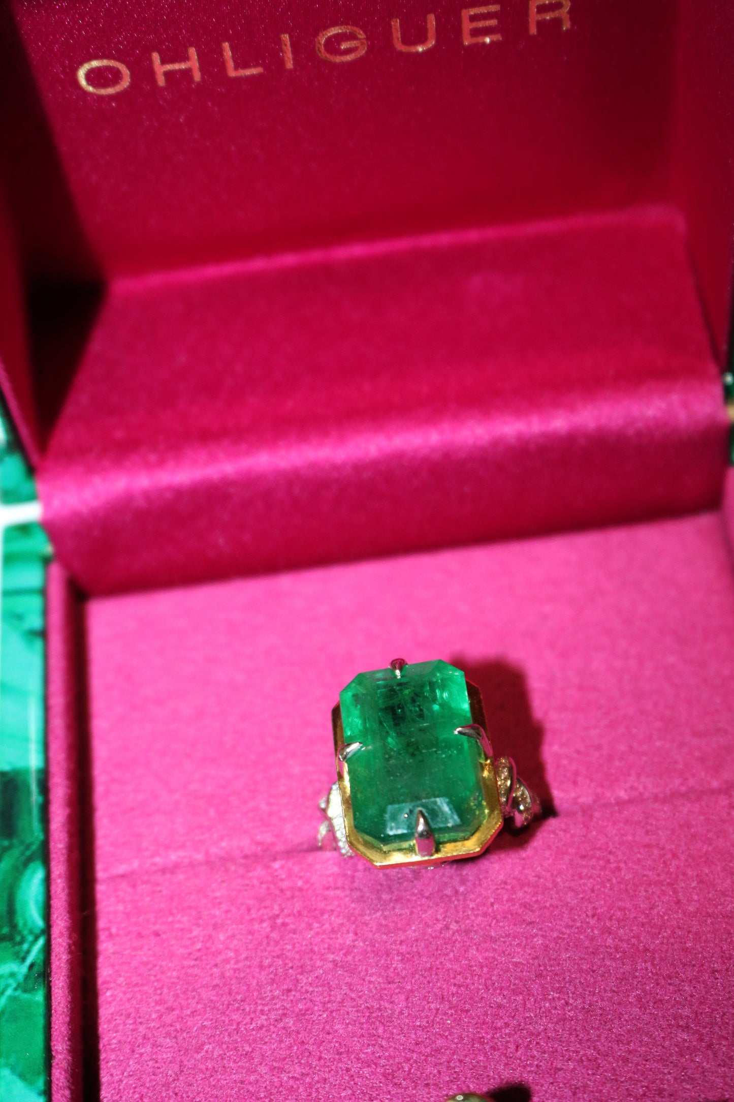 One of a Kind 15ct Forget Me Knot Emerald ring in 22ct Yellow Gold & Platinum