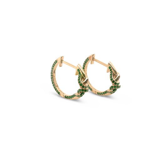 Double Knot Emerald Huggies in 18ct Yellow Gold