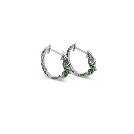 Double Knot Emerald Huggies in 18ct White Gold