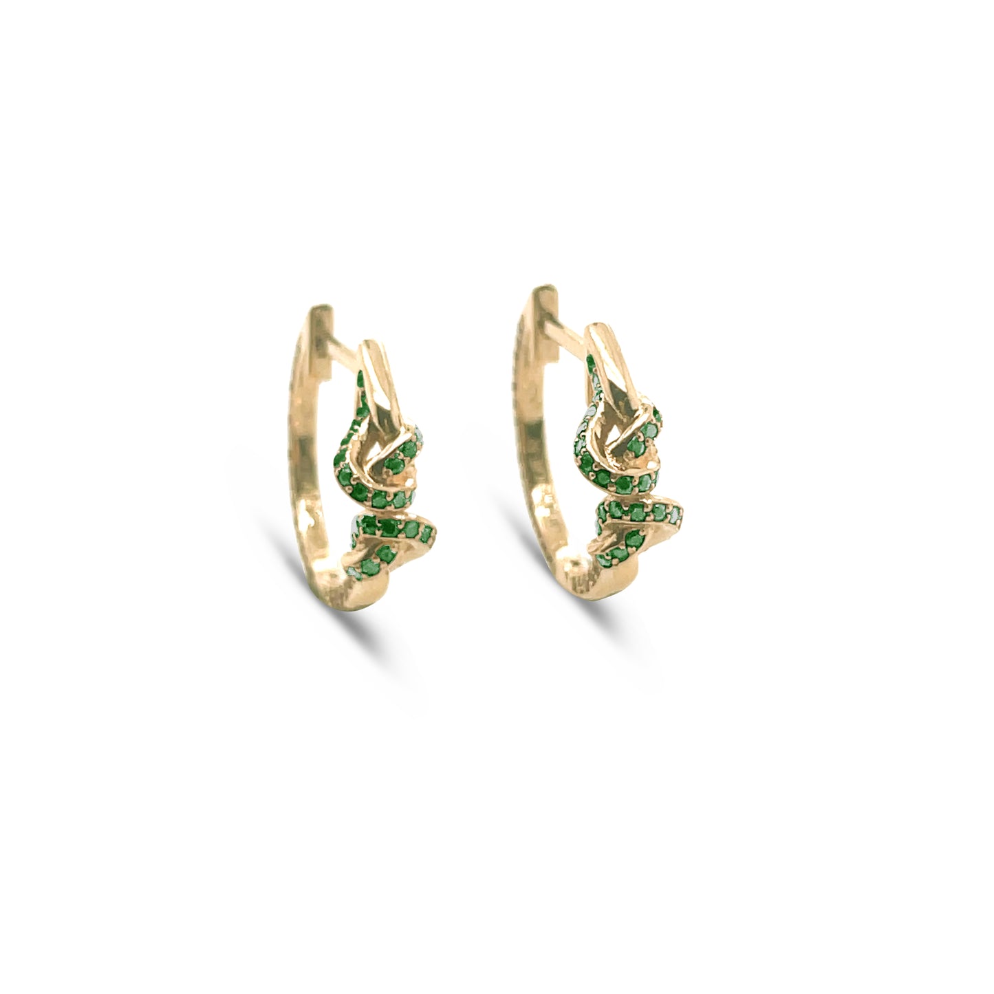 Double Knot Emerald Huggies in 18ct Yellow Gold