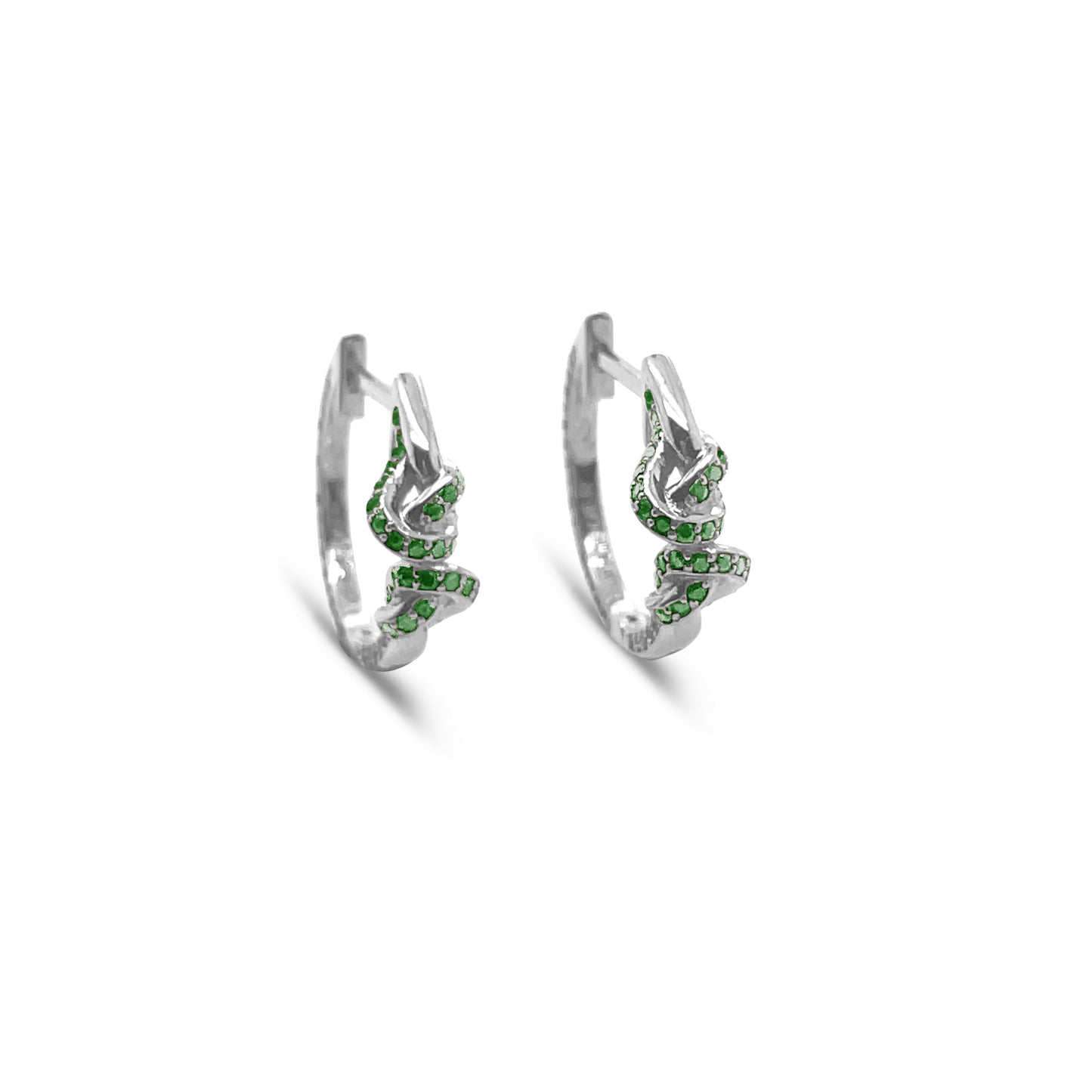 Double Knot Emerald Huggies in 18ct White Gold