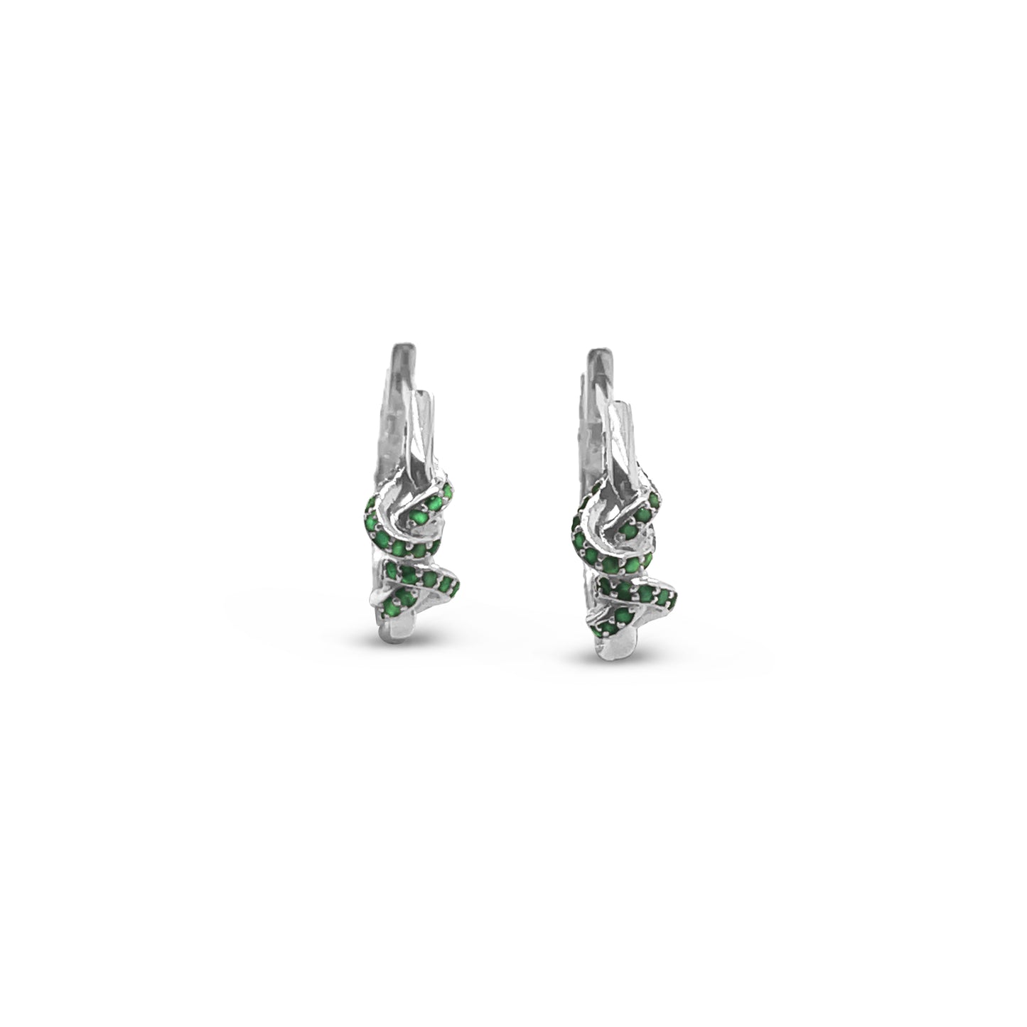 Double Knot Emerald Huggies in 18ct White Gold