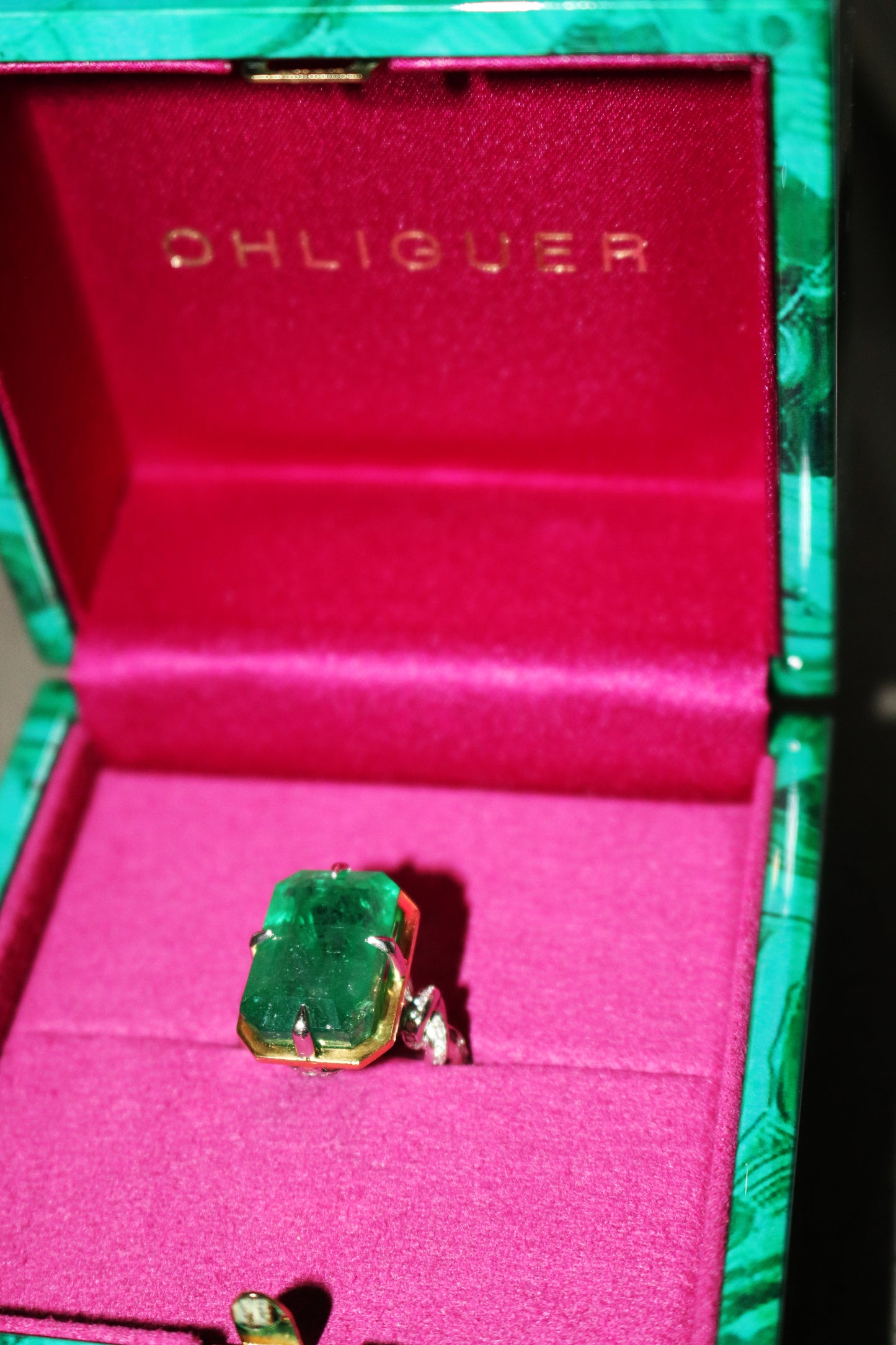 One of a Kind 15ct Forget Me Knot Emerald ring in 22ct Yellow Gold & Platinum