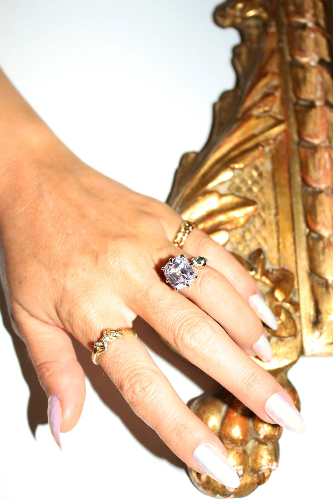 5ct Forget Me Knot Kunzite and Diamond ring in 18ct White Gold