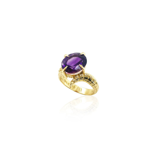 Croc Tail Ring with 5ct Oval Cut Amethyst with diamond spikes