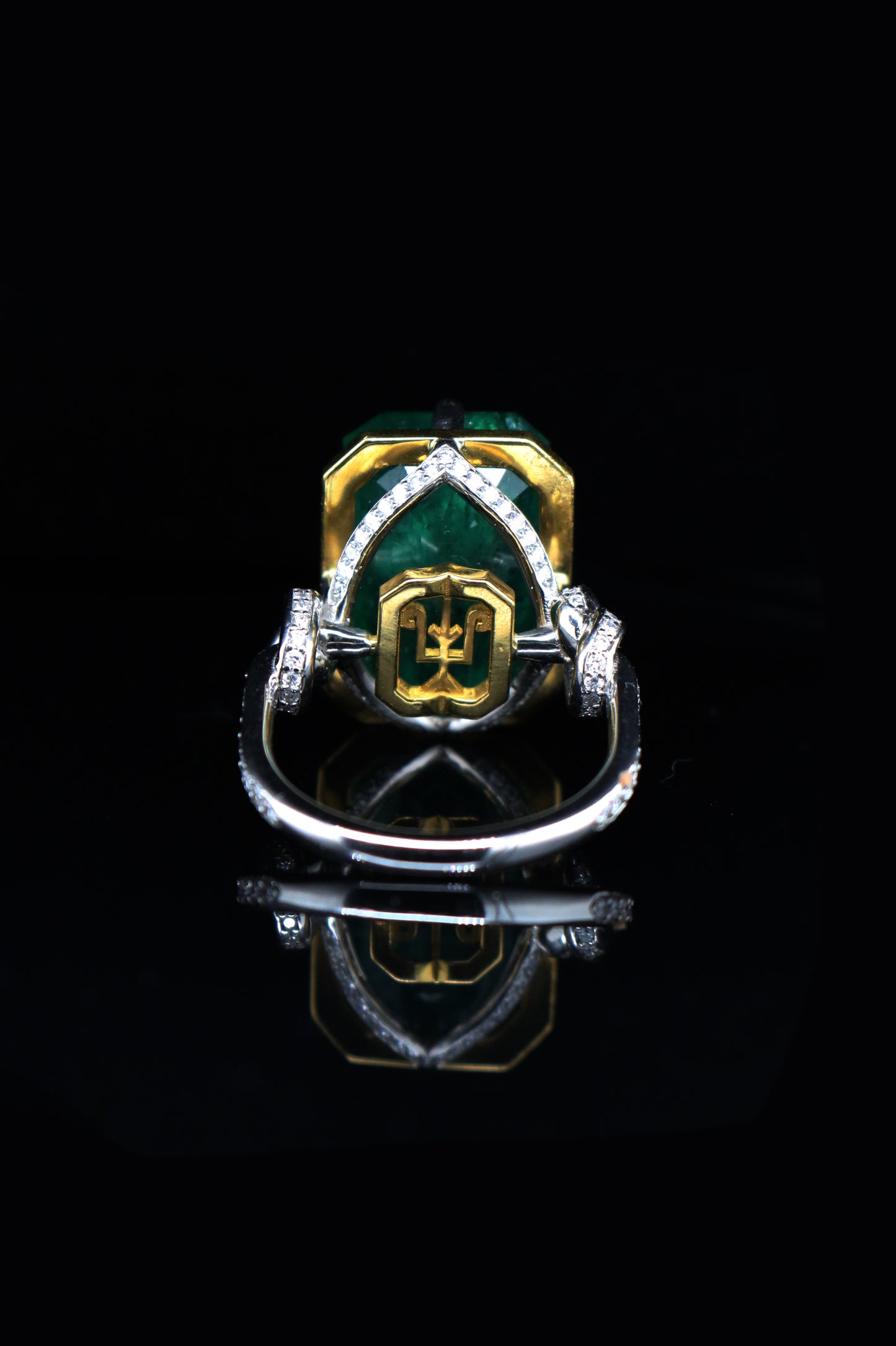 One of a Kind 15ct Forget Me Knot Emerald ring in 22ct Yellow Gold & Platinum