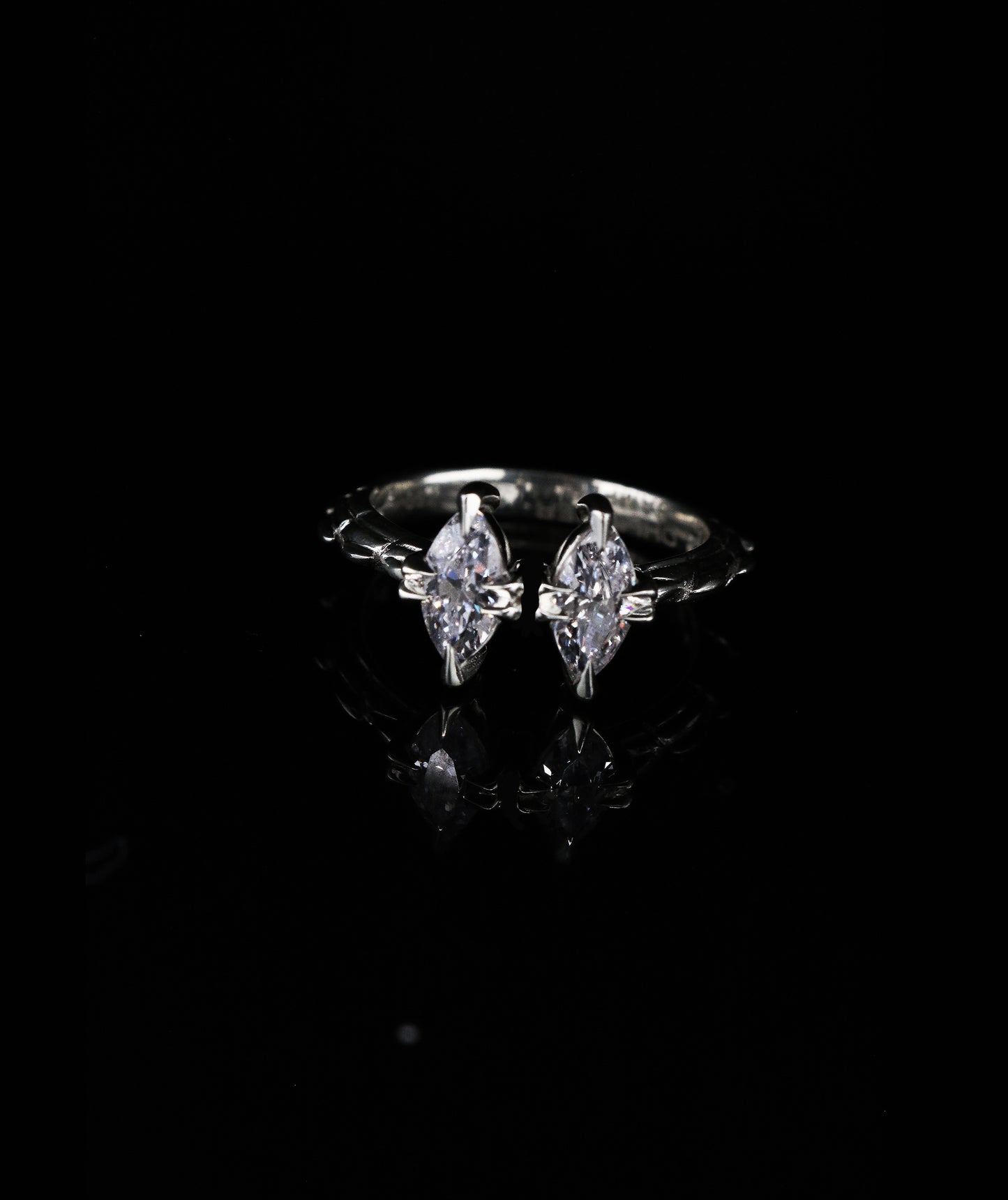 Toi E Moi Croc Tail Ring With Twin Marquis Cut Diamonds in 18ct White Gold