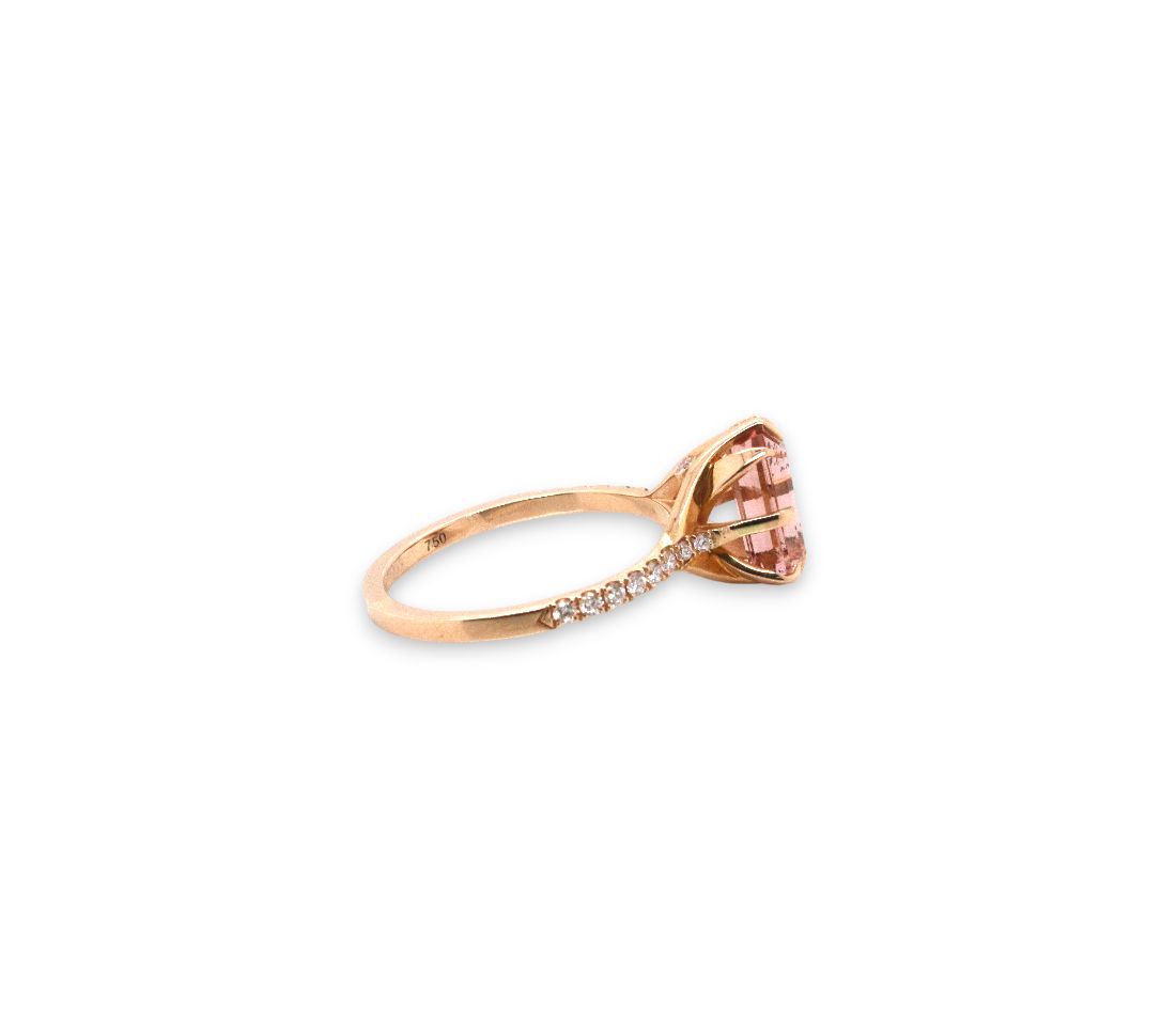 One of a Kind 2.06ct Blush Pink Tourmaline and diamond ring in 18ct rose gold