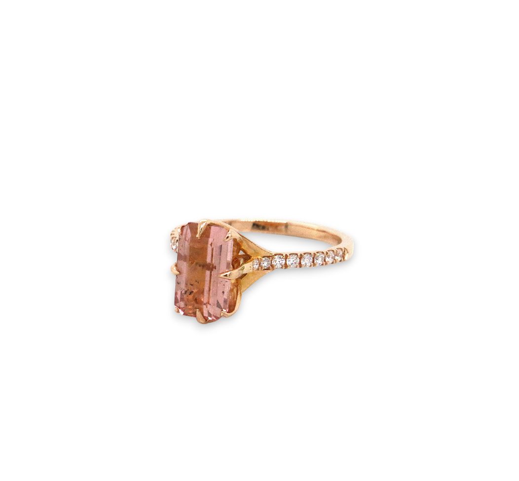 One of a Kind 2.06ct Blush Pink Tourmaline and diamond ring in 18ct rose gold