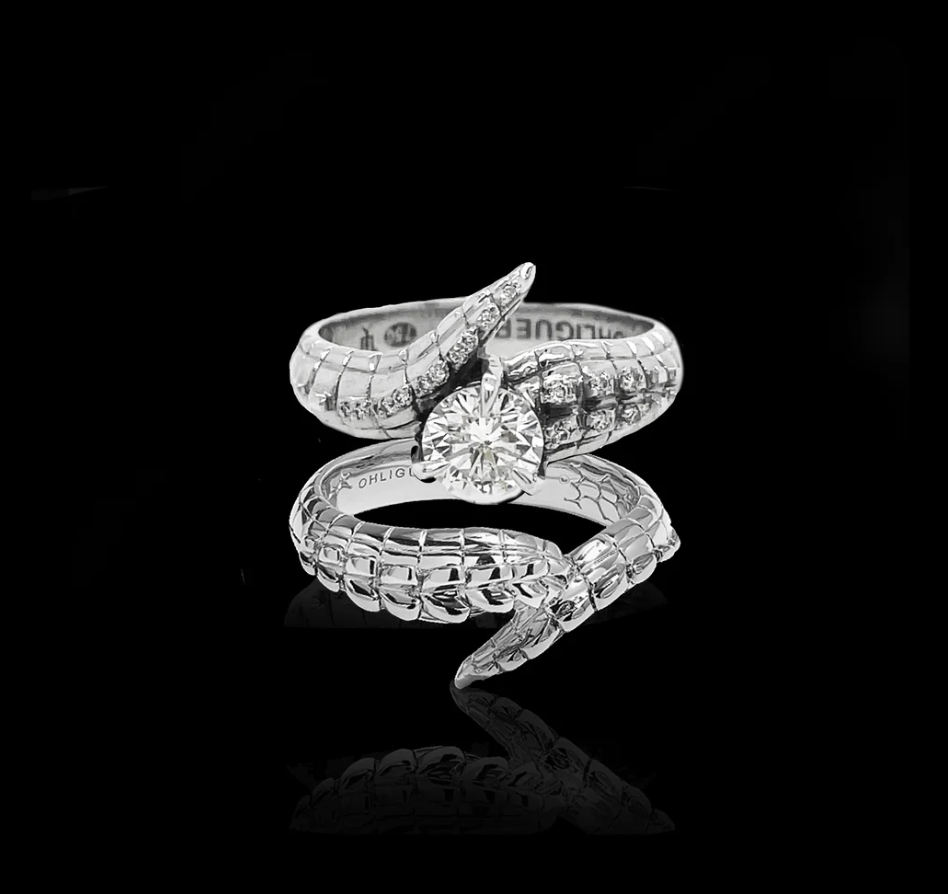 Croc Tail Ring with Round Brilliant Cut Diamond in 18ct White Gold