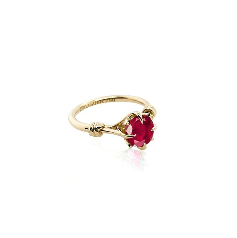 1ct Forget Me Knot Round Ruby with petals and diamonds in 18ct yellow gold