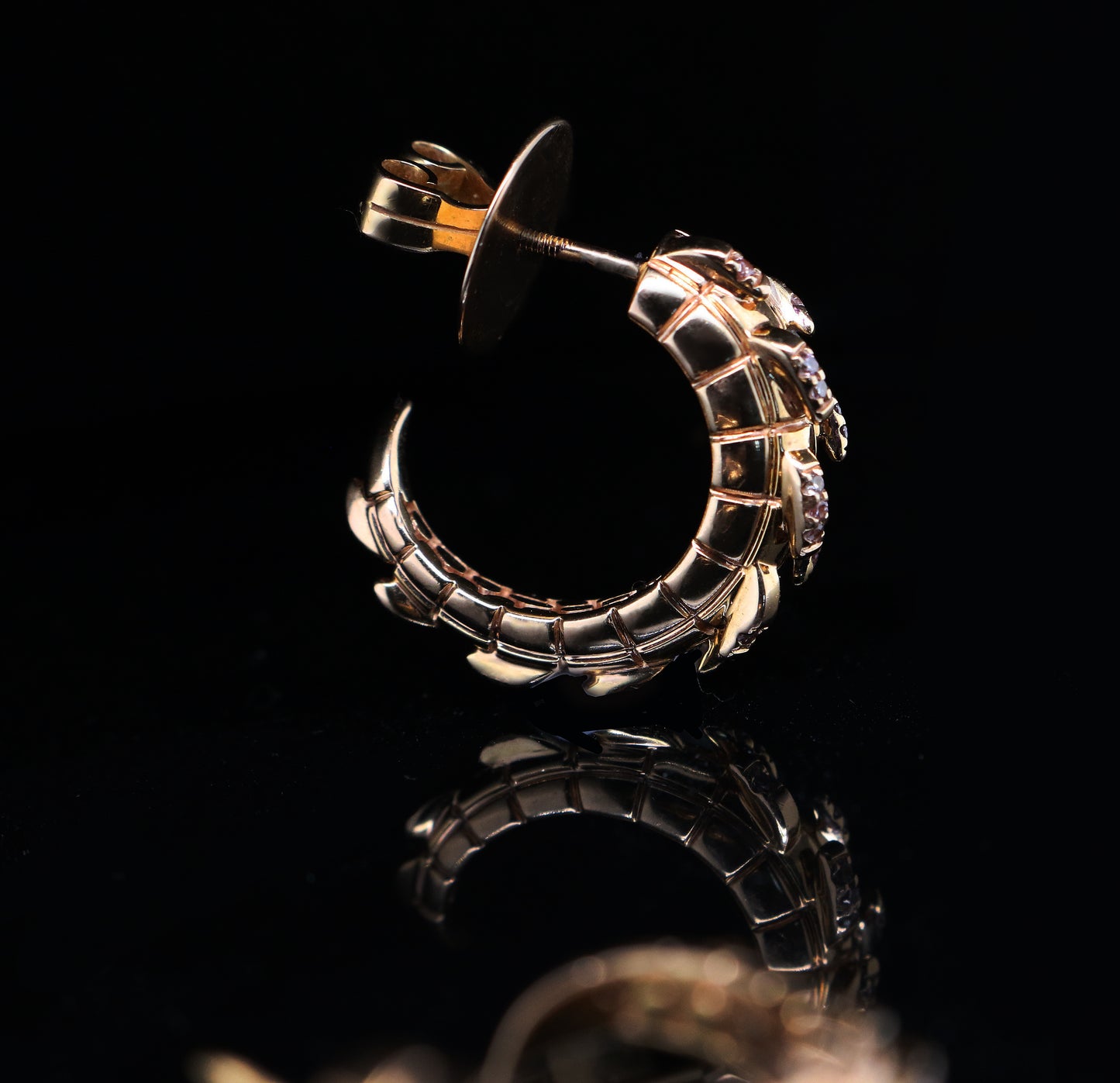Croc Tail hoops in 18ct Rose Gold with Pink Argyle Diamonds