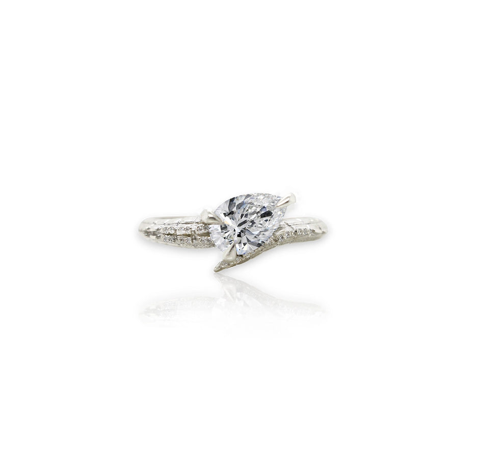 Croc Tail Ring with Pear Cut Diamond in 18ct White Gold