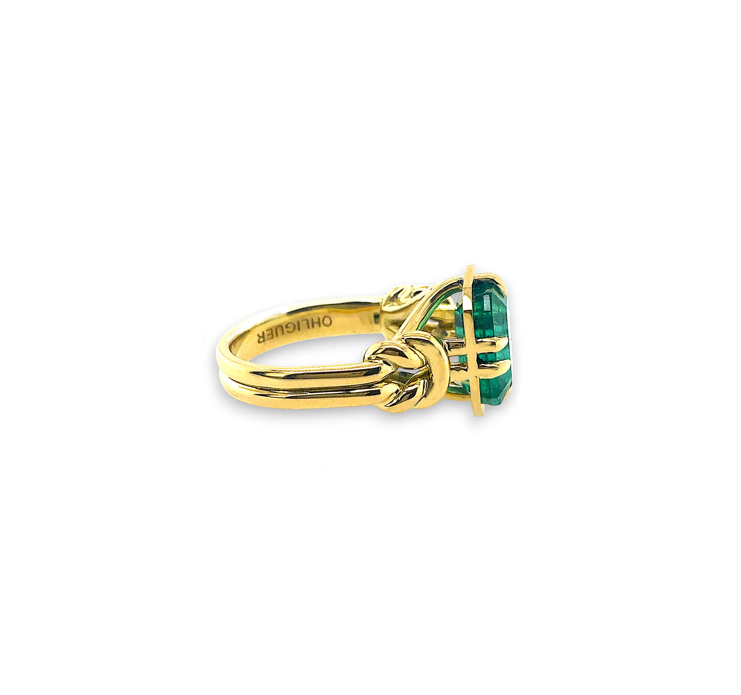 Emerald Chunky Reef Knot Ring in 18ct Yellow Gold