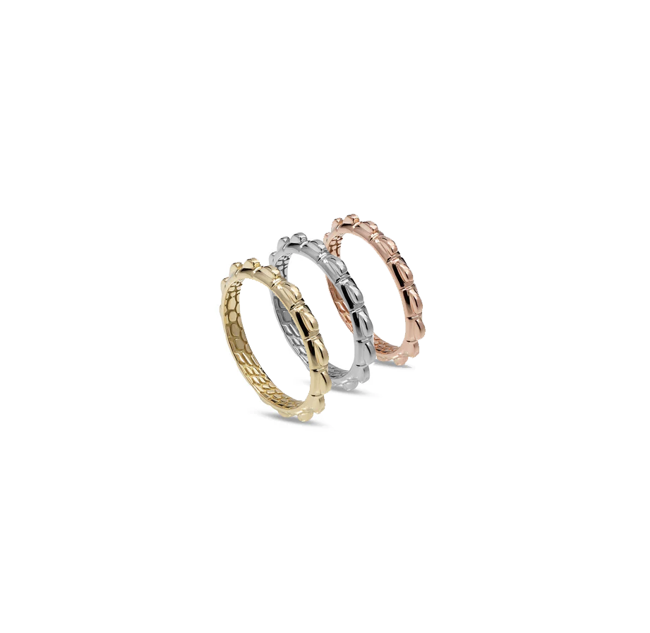 Trio of Croc Tail Stacker rings in 18ct Gold