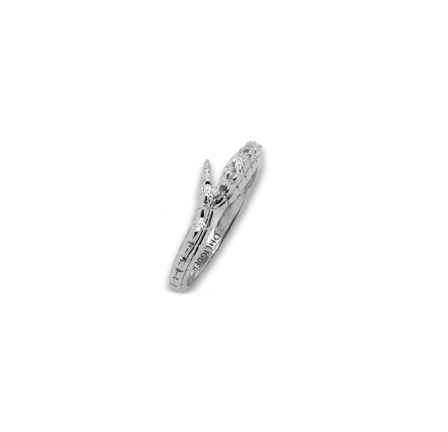 Croc Tail Ring Slender in 18ct White Gold & Diamonds
