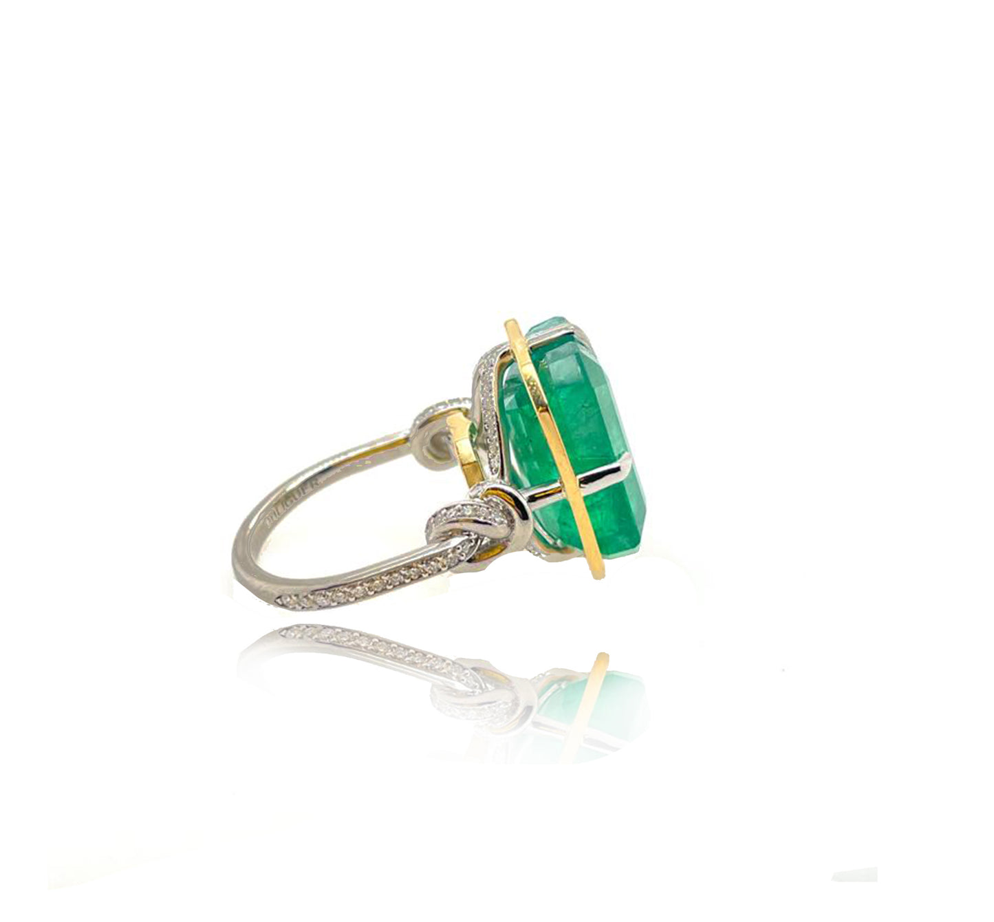 One of a Kind 15ct Forget Me Knot Emerald ring in 22ct Yellow Gold & Platinum