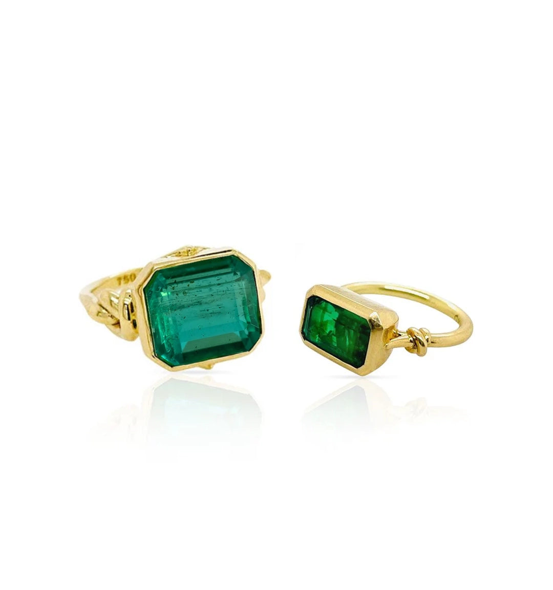 Forget Me Knot Couples Rings with Emeralds