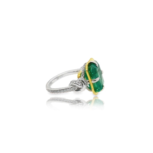 5.70ct Forget Me Knot Emerald ring in 22ct Yellow Gold & Platinum