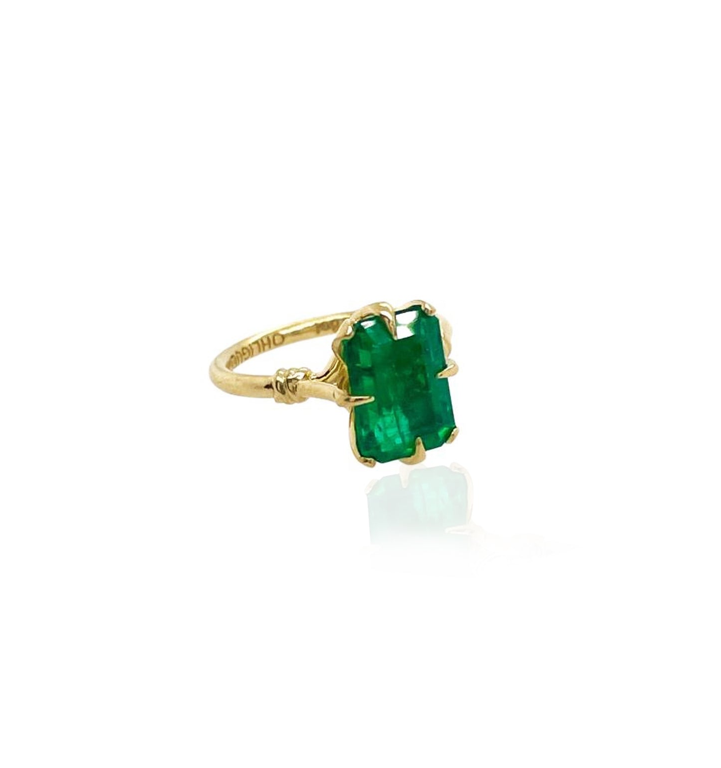 One of a Kind 2ct Forget Me Knot Emerald ring with Petals