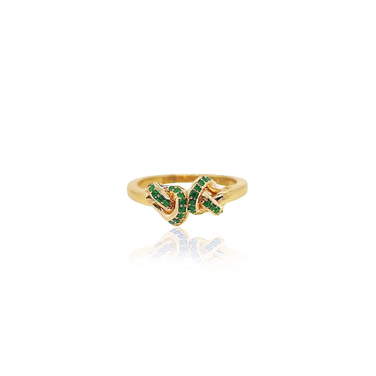 Emerald Double Love Knot ring in 18ct Gold