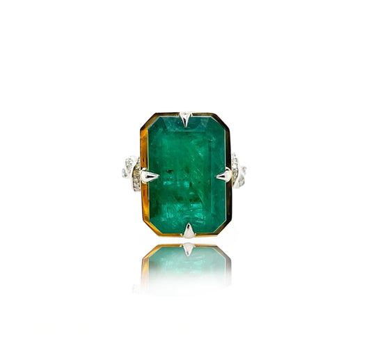 11ct Forget Me Knot Emerald ring in 22ct Yellow Gold & Platinum