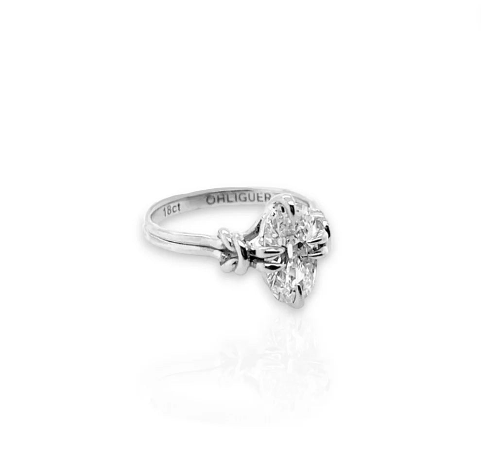 1.5ct Old European Cut Diamond Reef Knot ring in 18ct White Gold