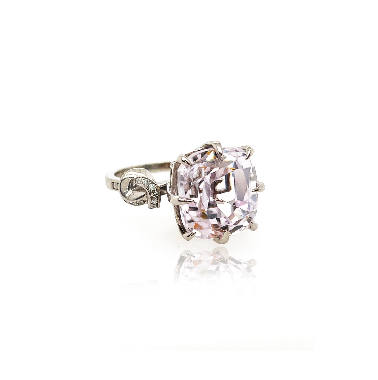 5ct Forget Me Knot Kunzite and Diamond ring in 18ct White Gold