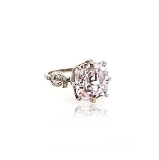 Forget Me Knot Kunzite and Diamond ring in 18ct White Gold