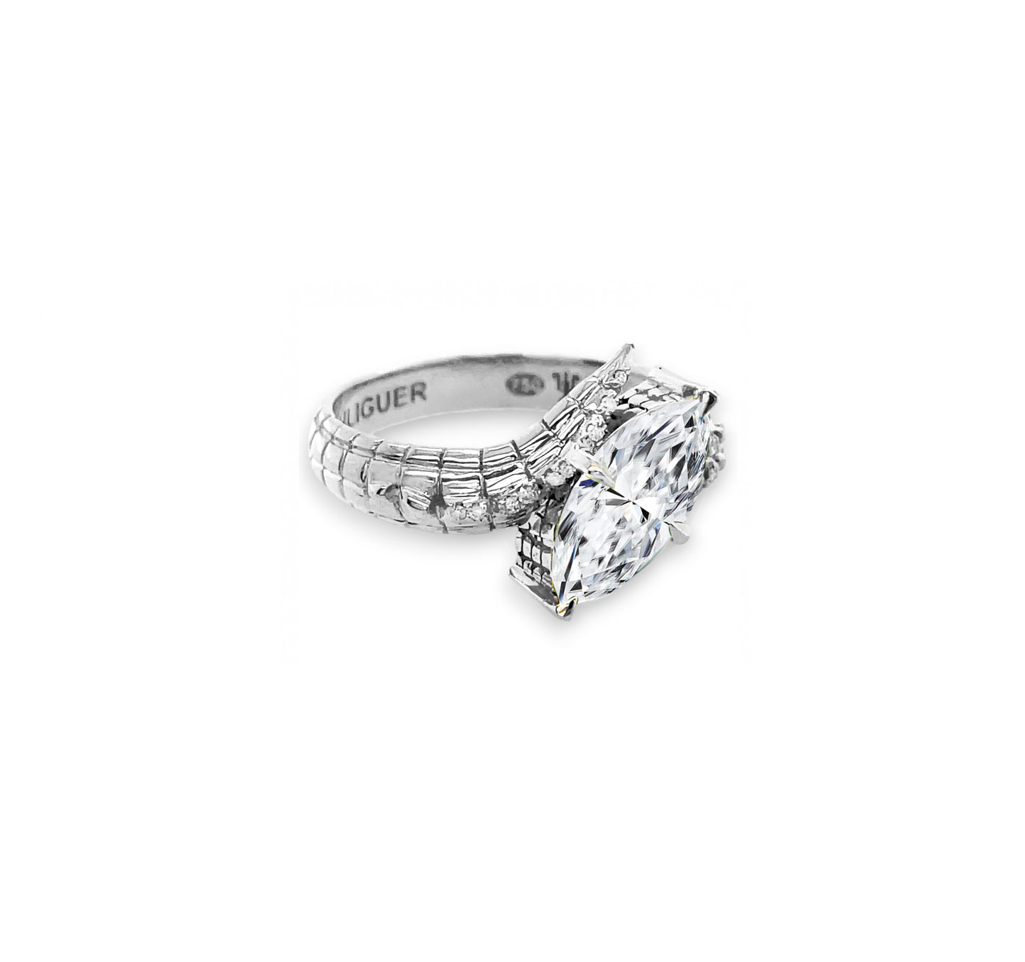 Marquis Cut Diamond Croc Tail ring in 18ct White Gold