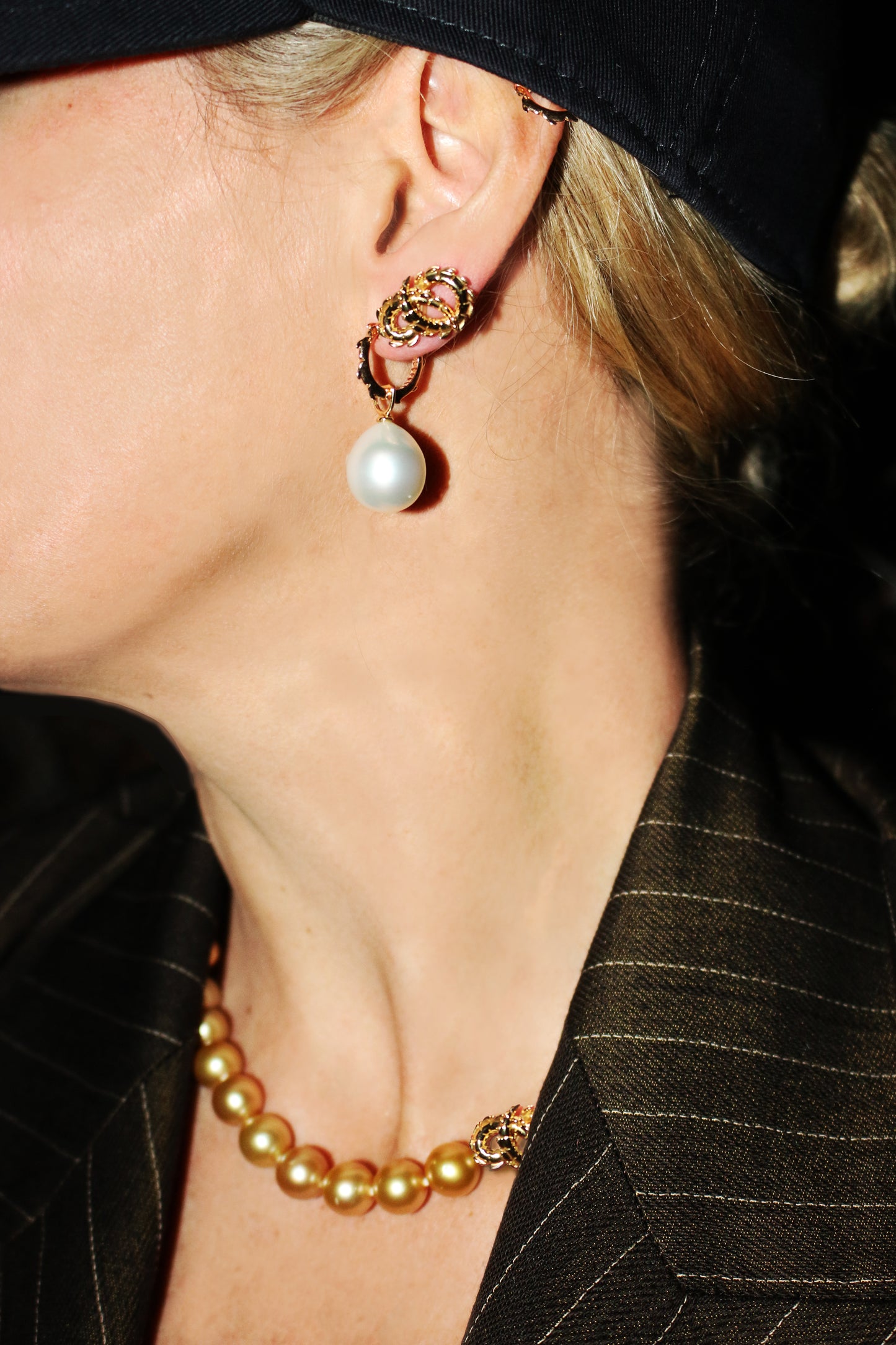 Croc Tail Huggies with South Sea Pearls in 18ct Rose Gold