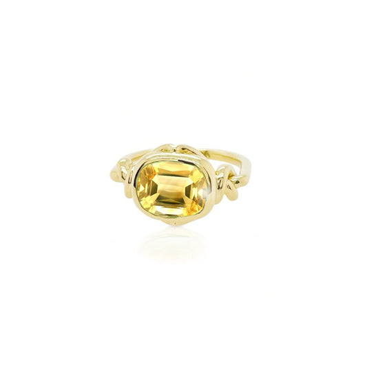 Forget Me Knot ring with Cushion Cut Citrine in 18ct yellow gold