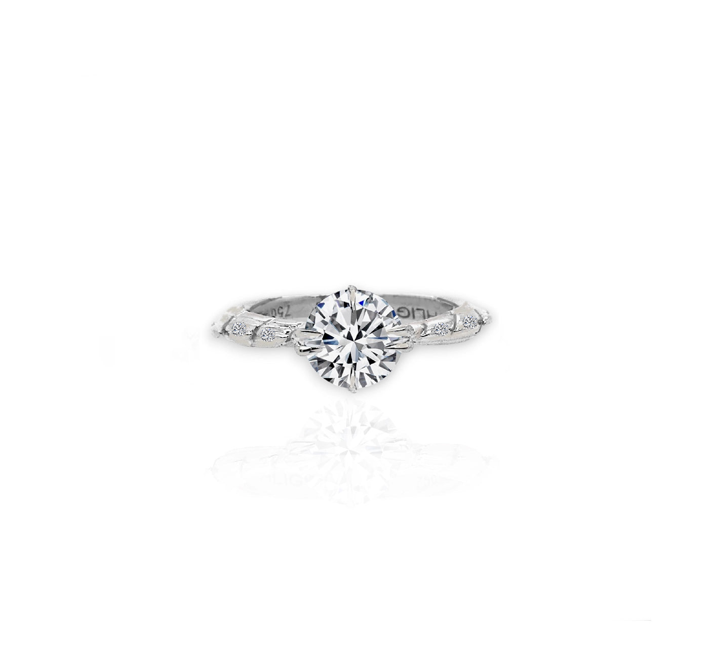 Round Brilliant Cut Diamond Croc Tail Ring in 18ct White Gold & Diamonds