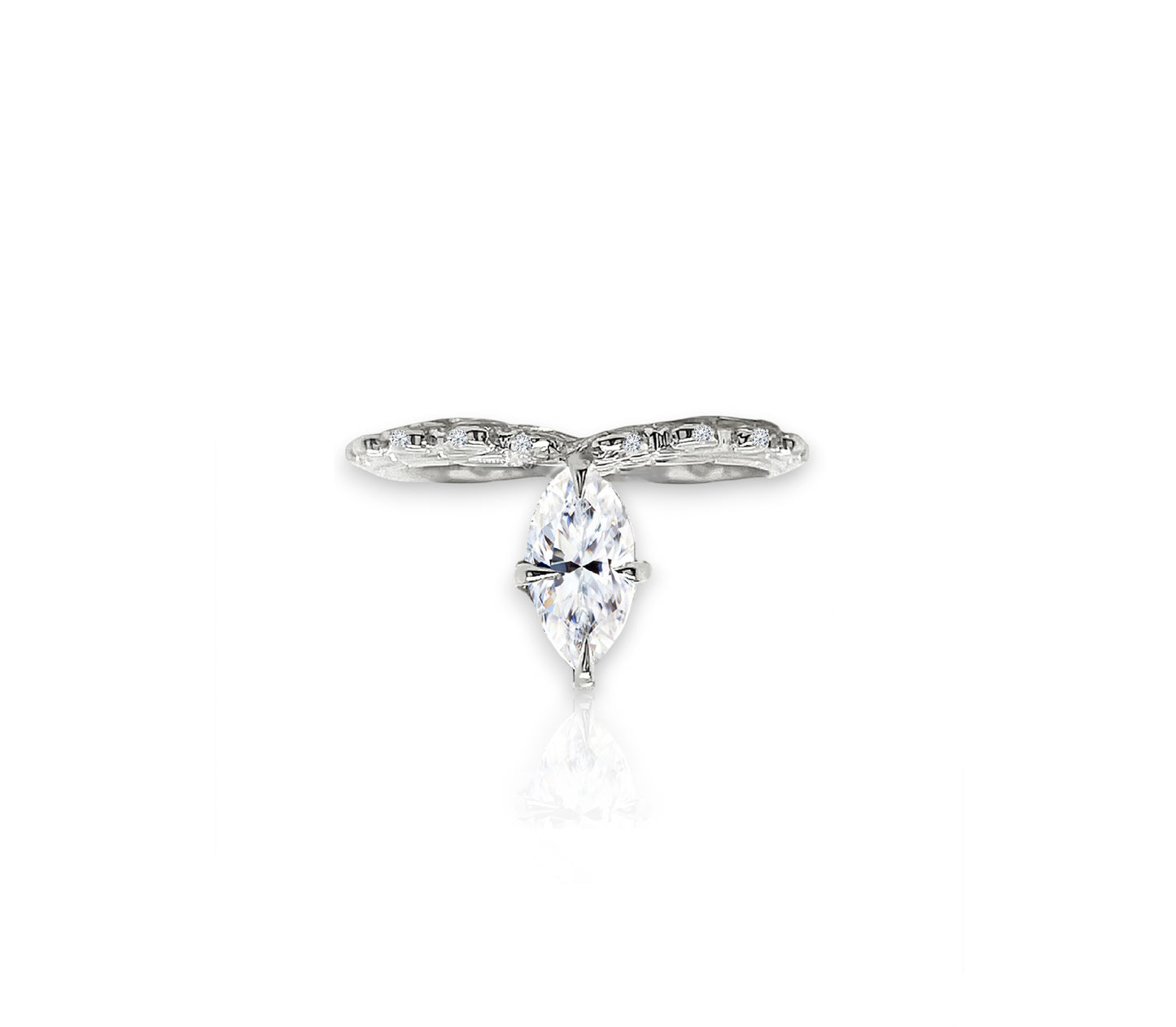 Marquis Cut Diamond Croc Tail ring in 18ct White Gold & Diamonds