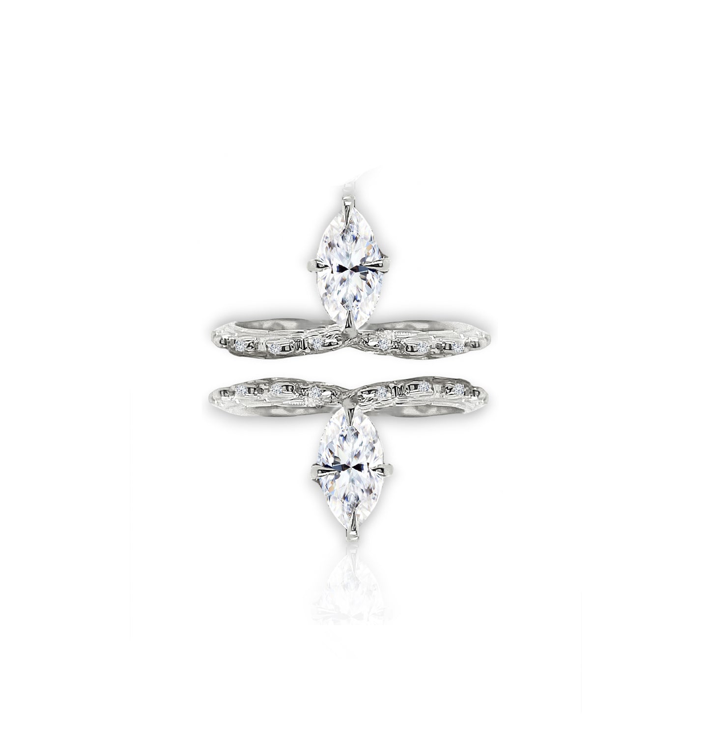 Marquis Cut Diamond Croc Tail ring in 18ct White Gold & Diamonds
