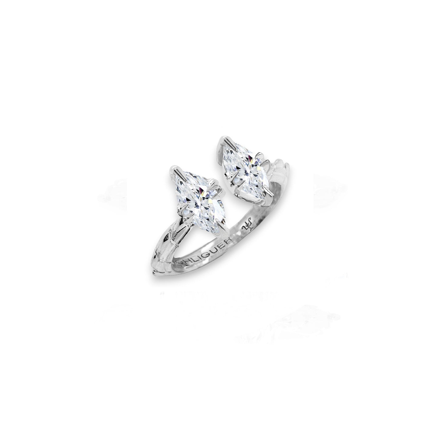 Toi E Moi Croc Tail Ring With Twin Marquis Cut Diamonds in 18ct White Gold