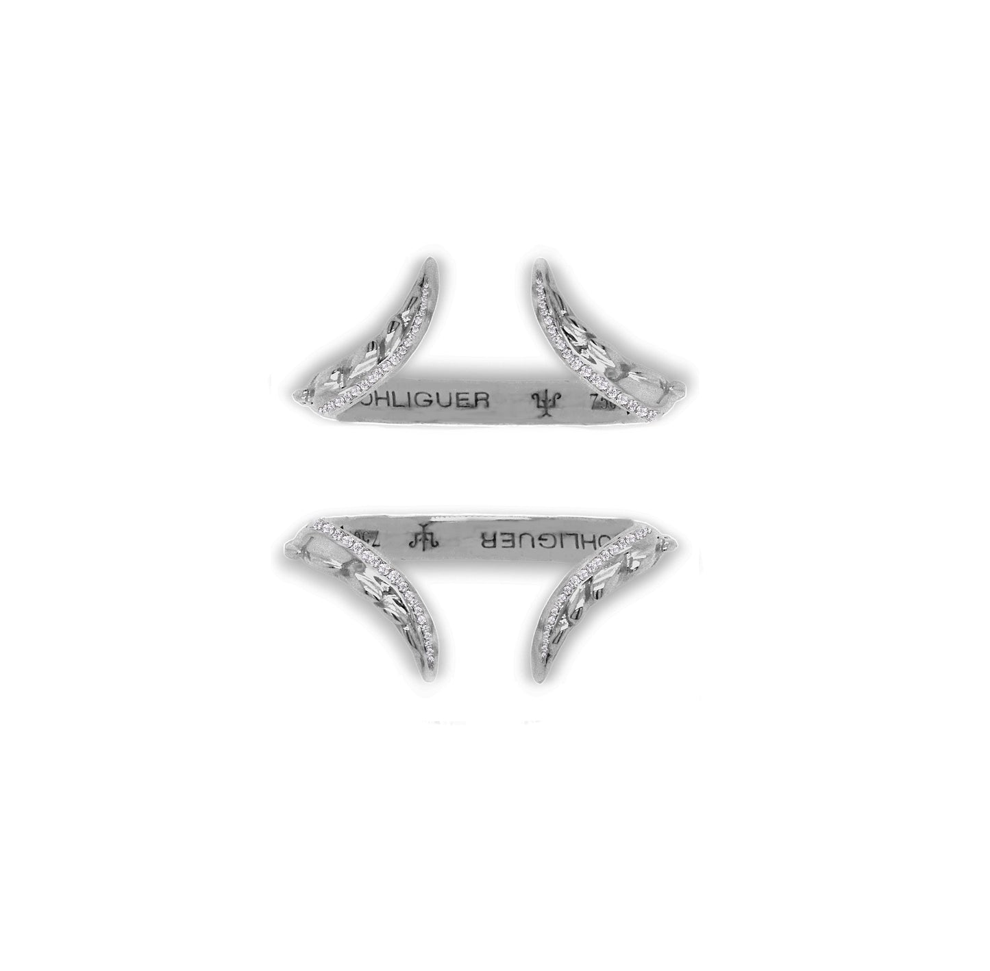 Croc Tail Forked Wedding Band in 18ct White Gold with Diamonds