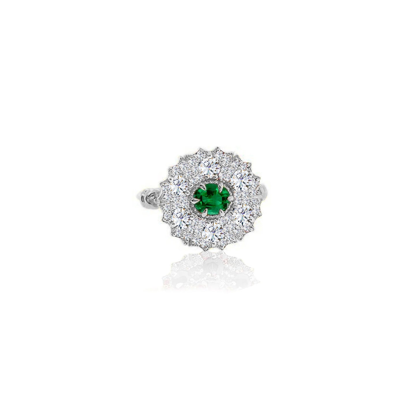 Emerald & Diamond Encrusted Daisy Forget Me Knot ring