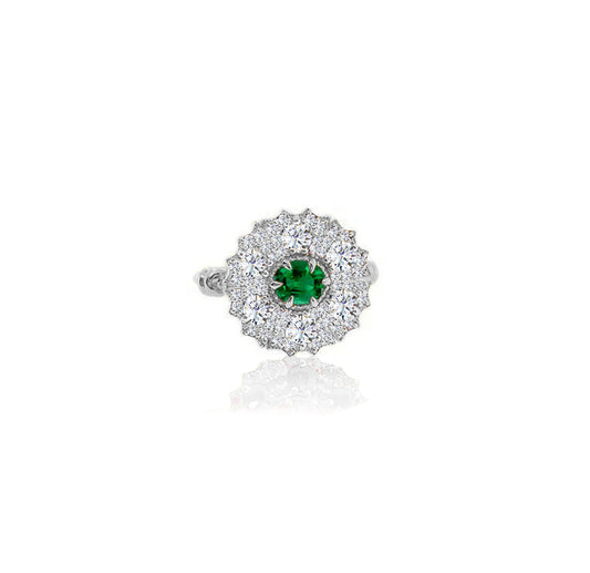 Emerald & Diamond encrusted Daisy Forget Me Knot ring