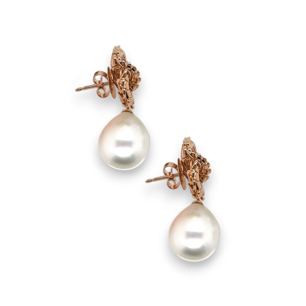 Lovers Croc Tail Earrings with White South Sea Pearls in 18ct Rose Gold