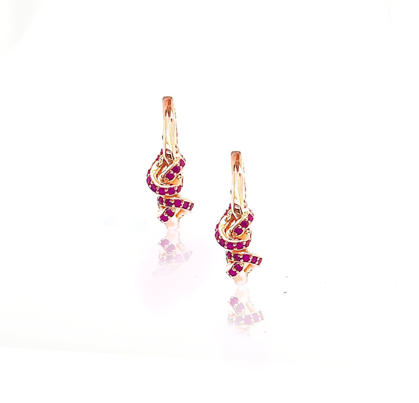 Double Knot Ruby Huggies in 18ct Rose Gold