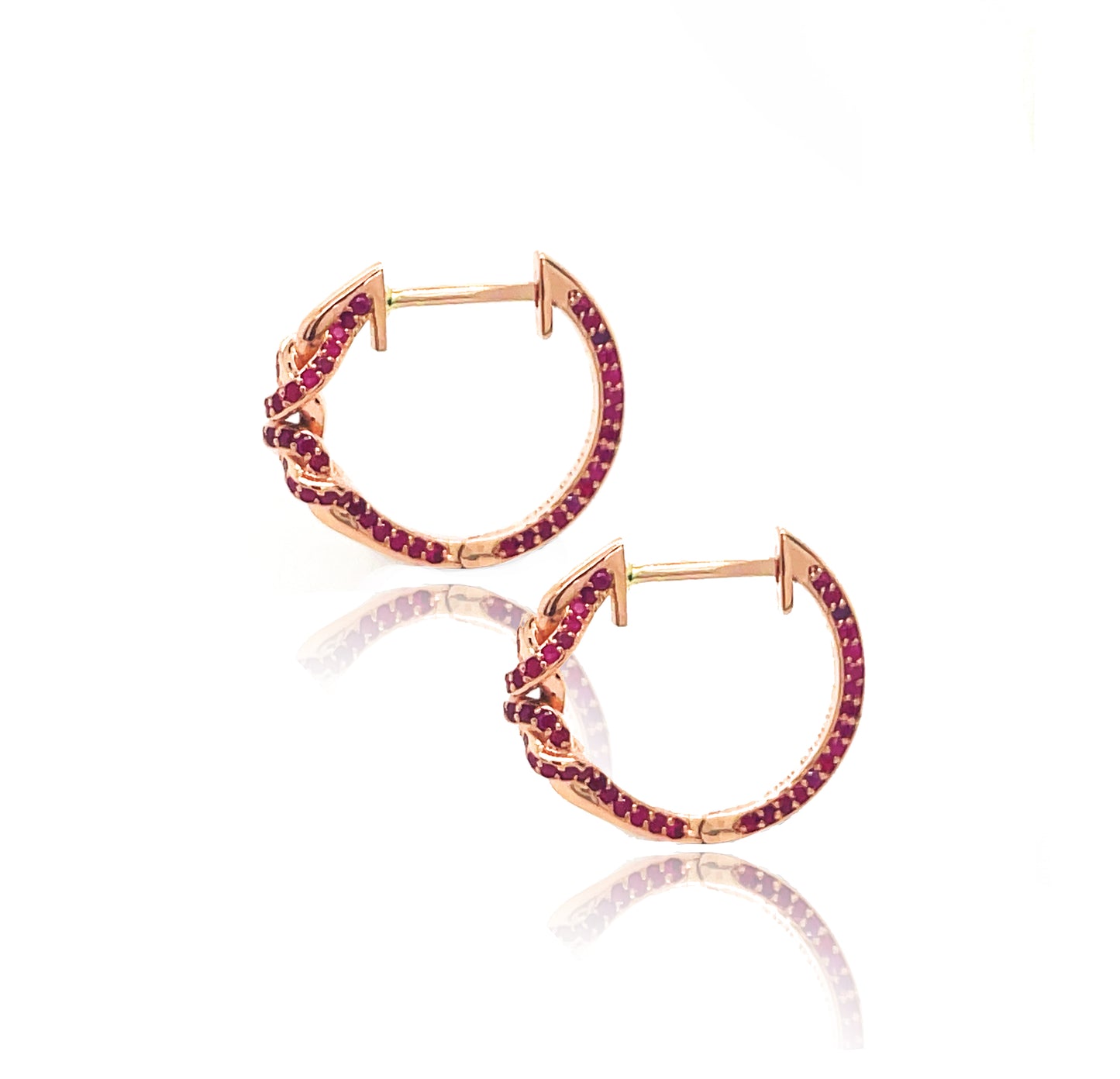 Double Knot Ruby Huggies in 18ct Rose Gold