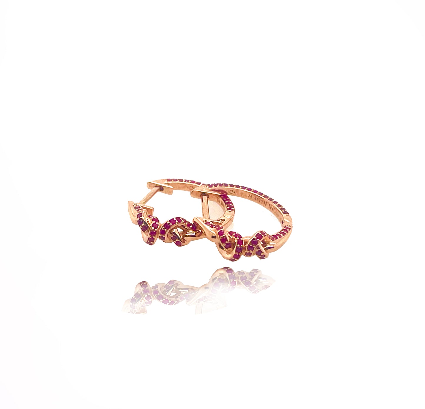Double Knot Ruby Huggies in 18ct Rose Gold