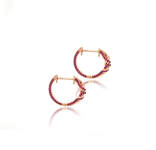 Double Knot Ruby Huggies in 18ct Rose Gold
