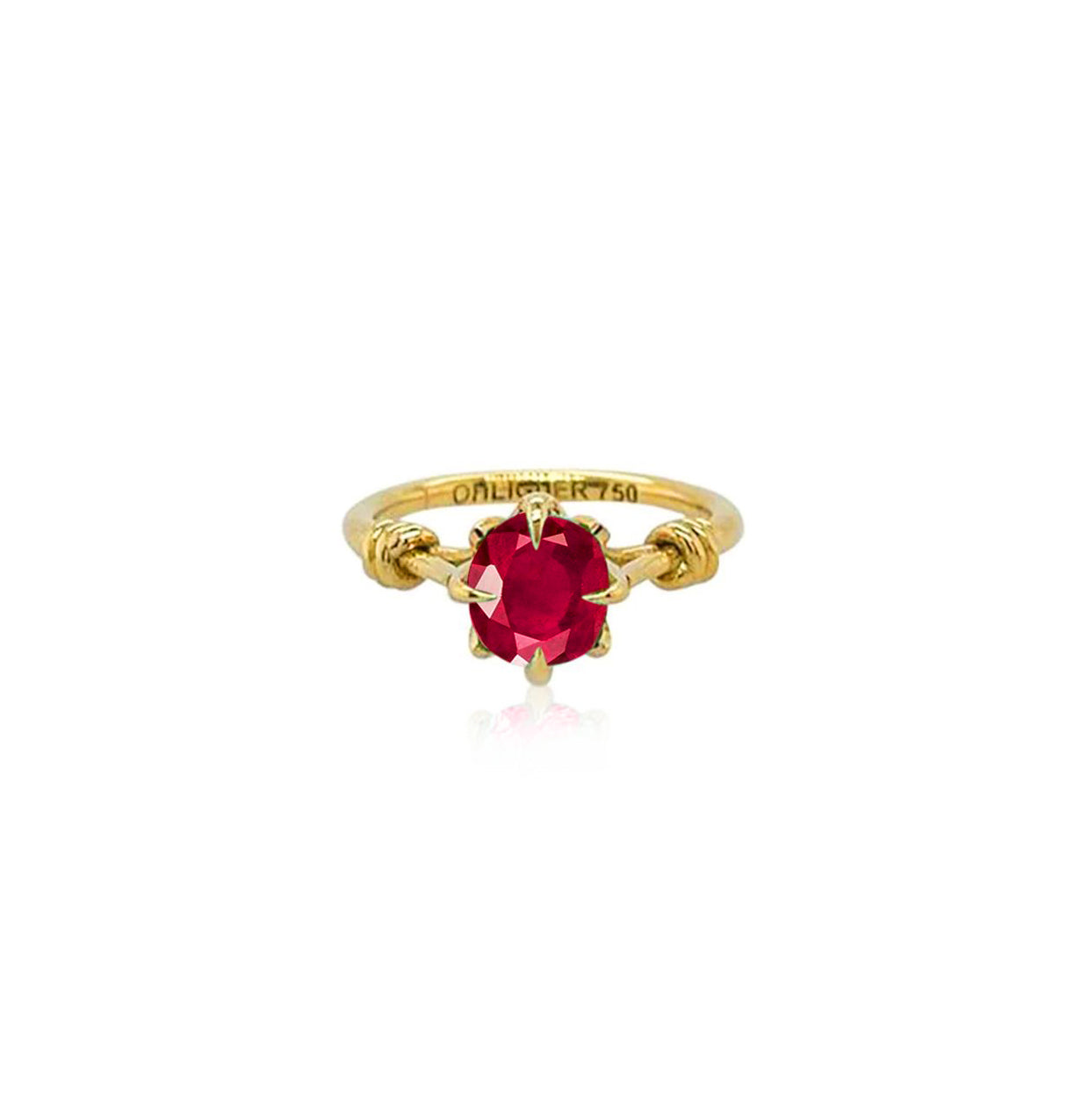 1ct Forget Me Knot Round Ruby with petals and diamonds in 18ct yellow gold