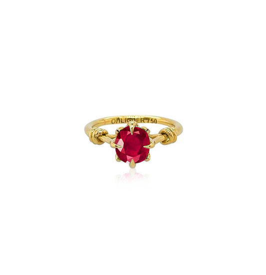 Forget Me Knot Ruby with petals and diamonds in 18ct yellow gold