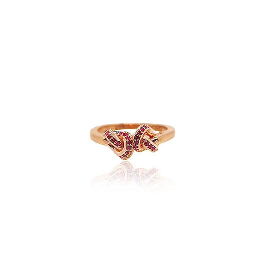 Ruby Double Love Knot ring in 18ct Rose Gold