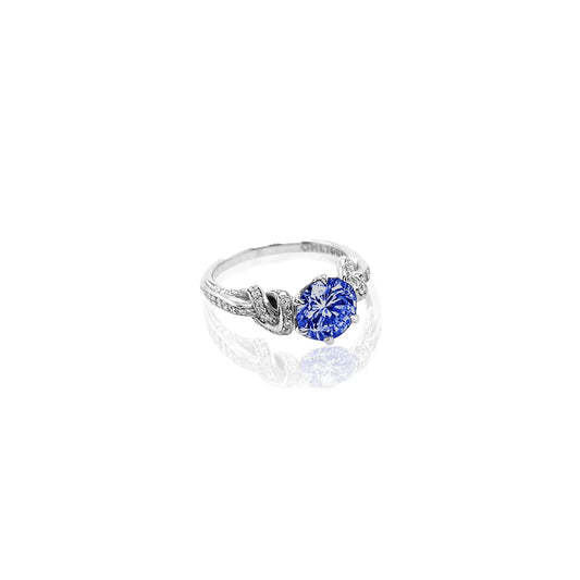 Forget Me Knot Ceylon Sapphire and Diamond Ring in Platinum