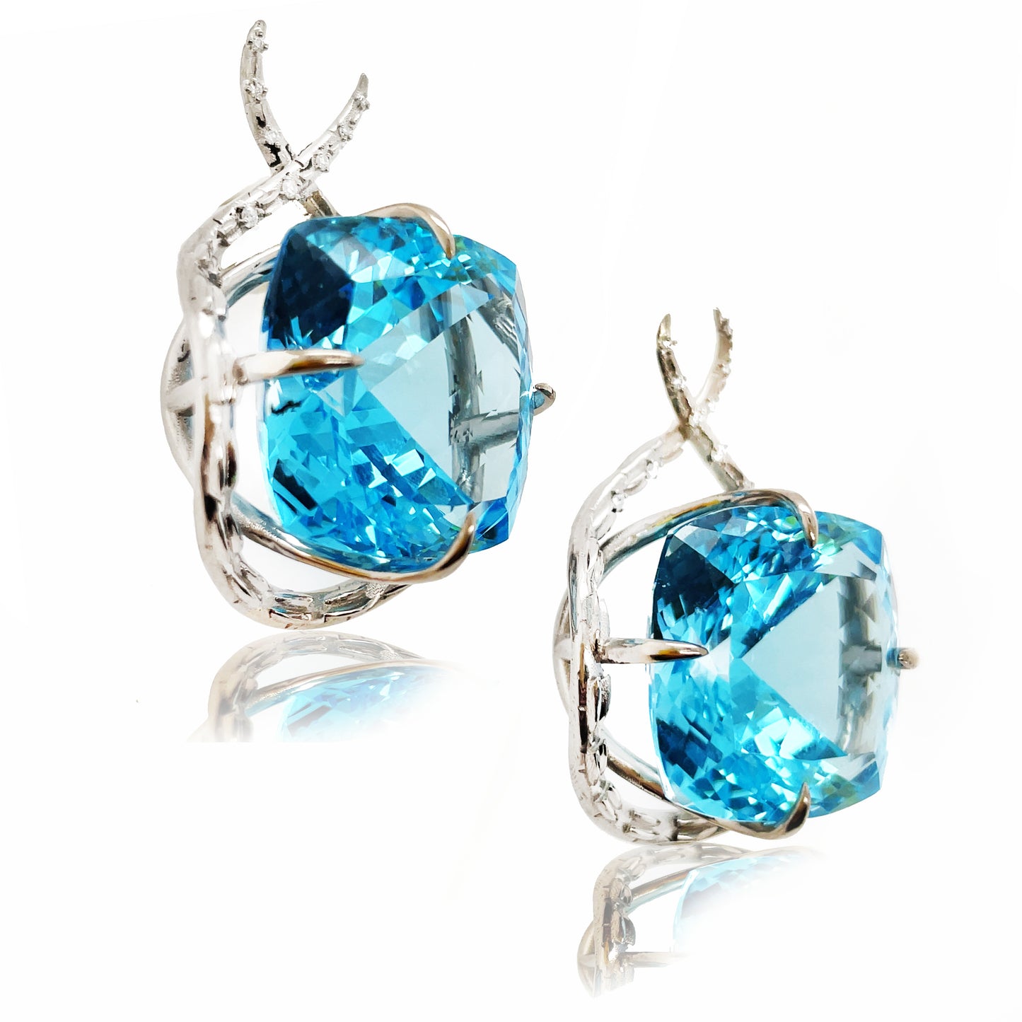 One of a Kind 70ct Topaz and Diamond Croc Drop earrings in 18ct white gold