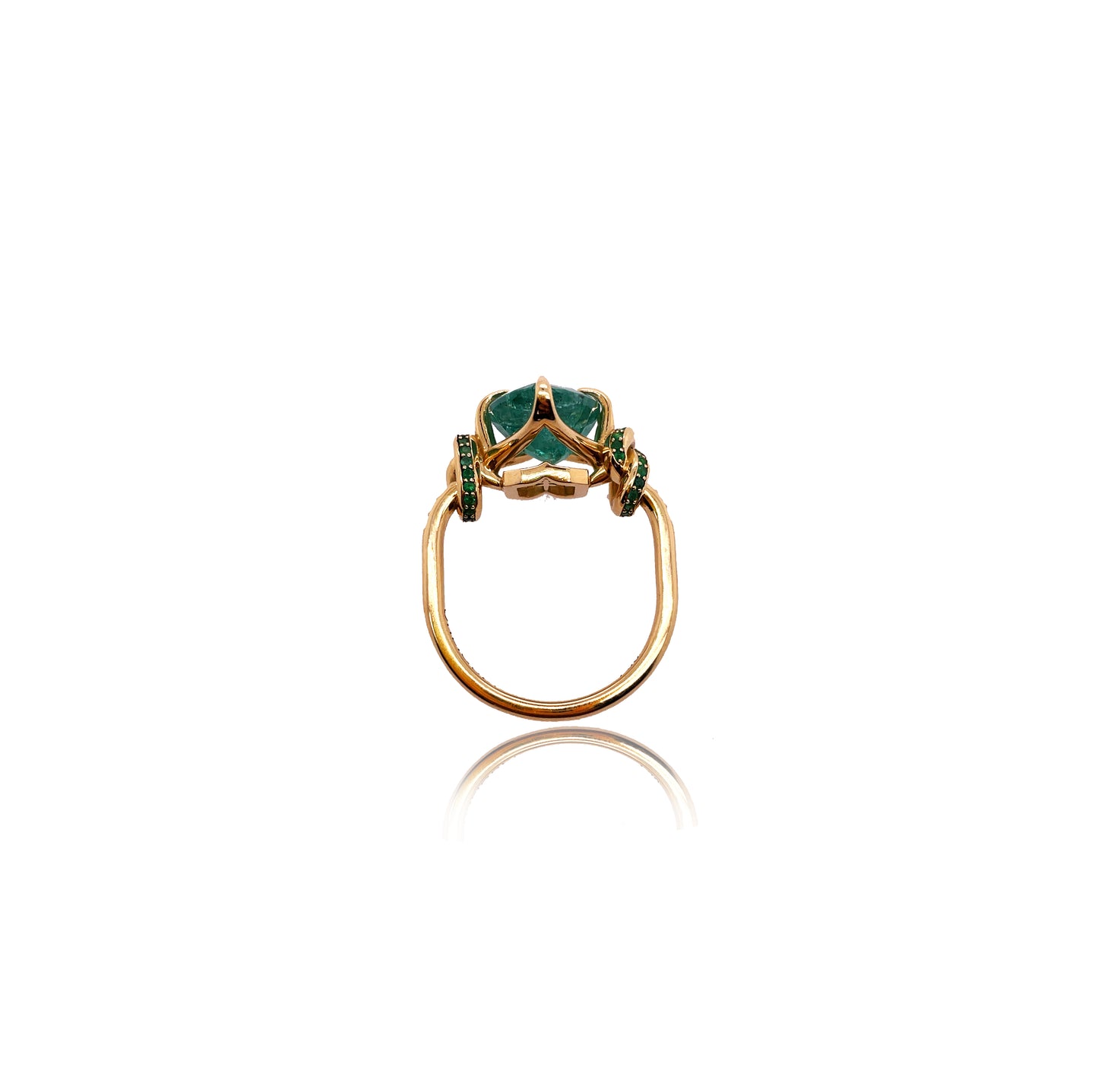4ct Forget Me Knot Emerald ring with Emeralds in 18ct yellow gold